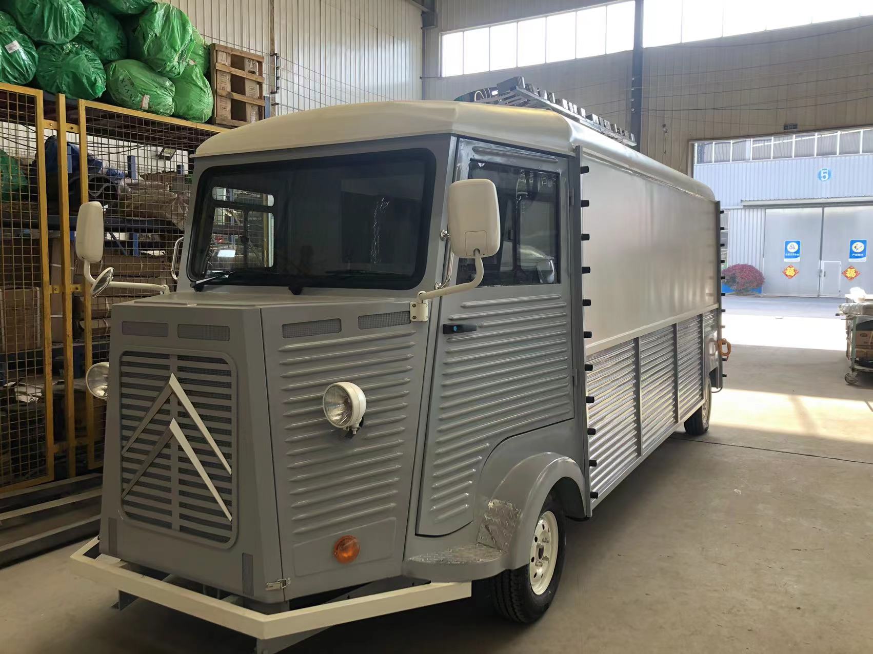 UK Standard Extended Citroen Food koisks electric mobile snack food carts with advertising showing 